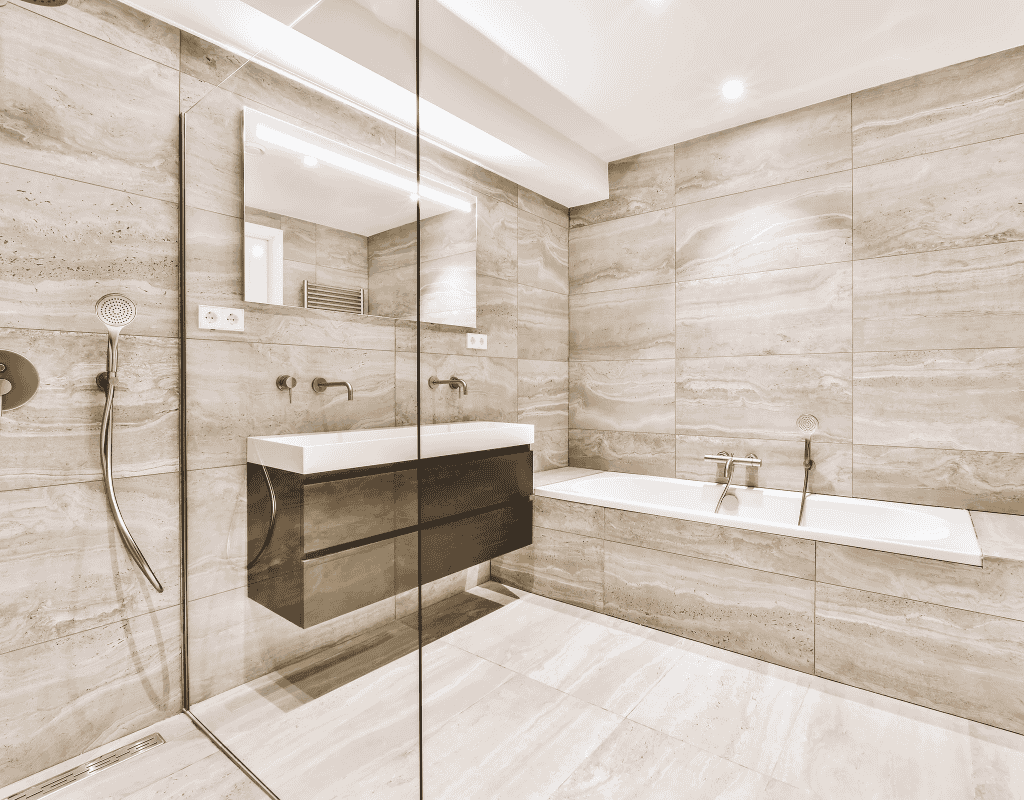 Chicagoland modern shower remodel by Advantage Construction Services