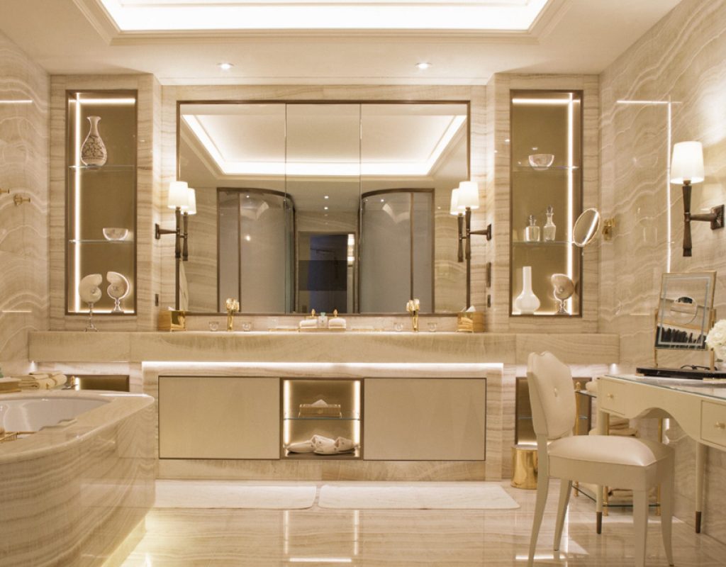 high-end-bathroom-remodel Contractor remodeling modern bathroom in Batavia, IL home professionally